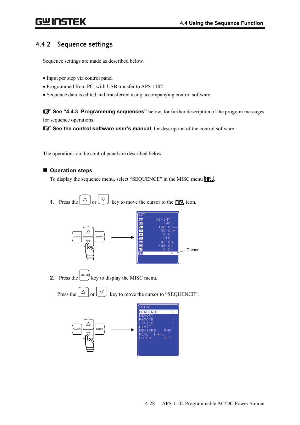 2 sequence settings | GW Instek APS-1102 User Manual User Manual | Page 92 / 265