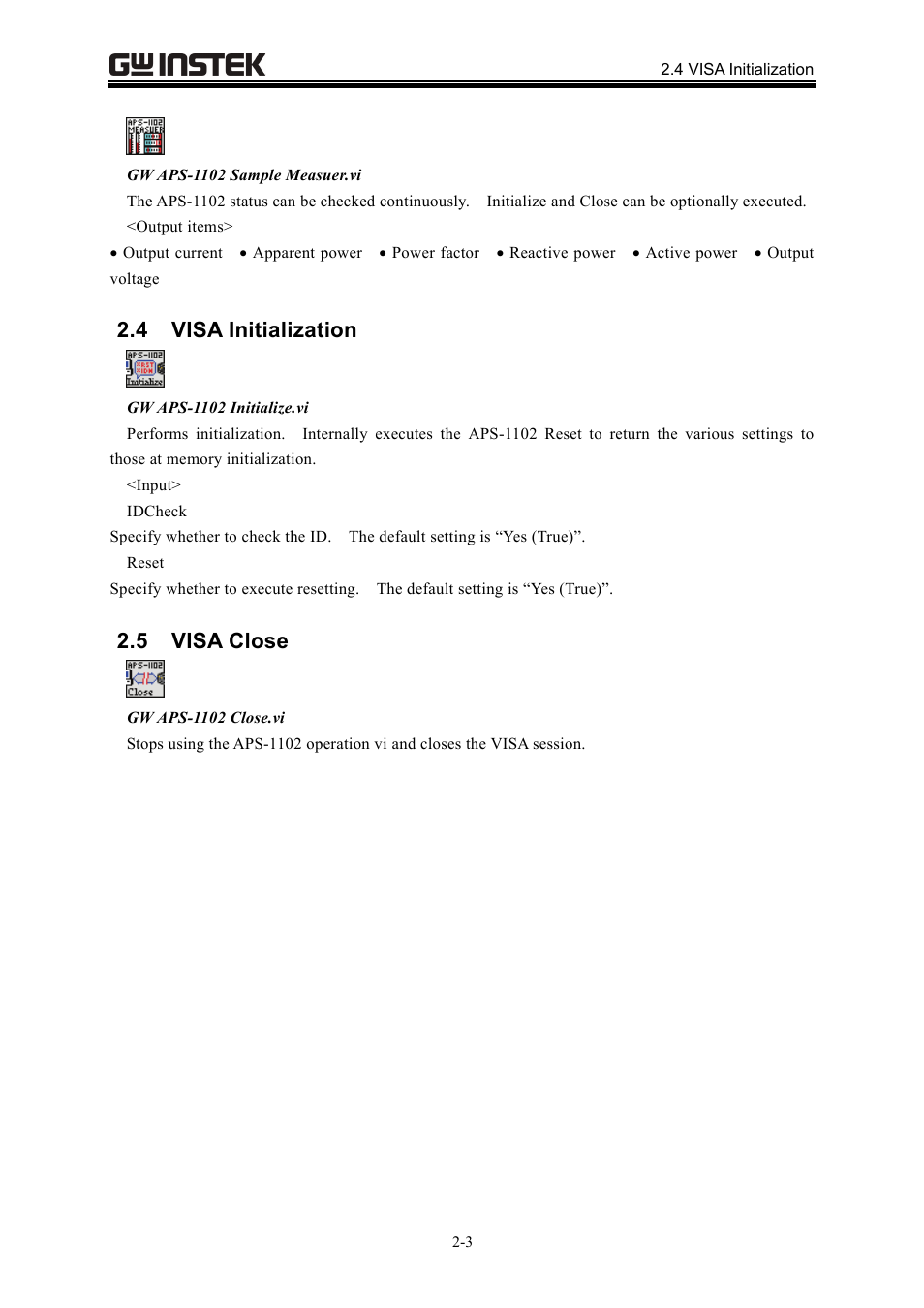 4 visa initialization, 5 visa close | GW Instek APS-1102 LabVIEW Driver User Manual User Manual | Page 11 / 38