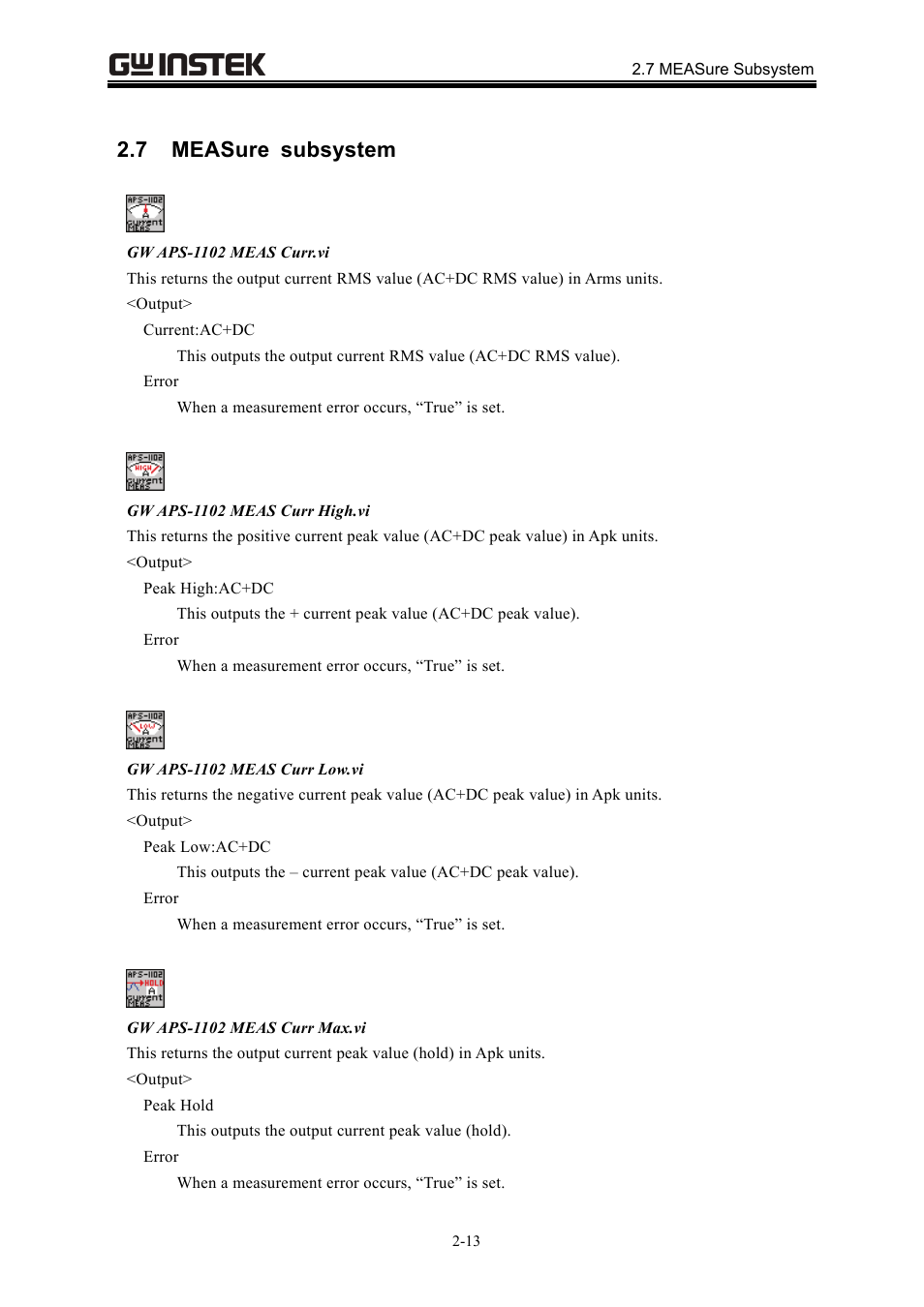 7 measure subsystem | GW Instek APS-1102 LabVIEW Driver User Manual User Manual | Page 21 / 38