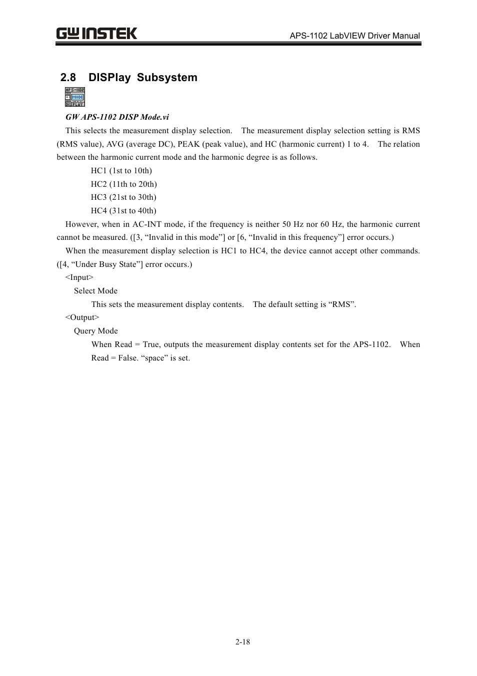 8 display subsystem | GW Instek APS-1102 LabVIEW Driver User Manual User Manual | Page 26 / 38