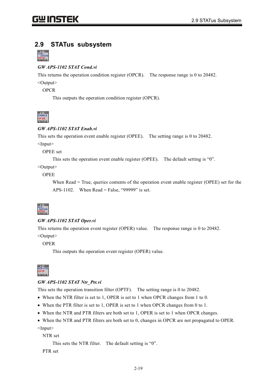 9 status subsystem | GW Instek APS-1102 LabVIEW Driver User Manual User Manual | Page 27 / 38