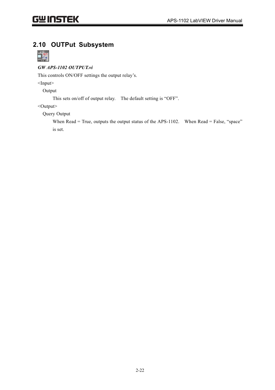 10 output subsystem | GW Instek APS-1102 LabVIEW Driver User Manual User Manual | Page 30 / 38