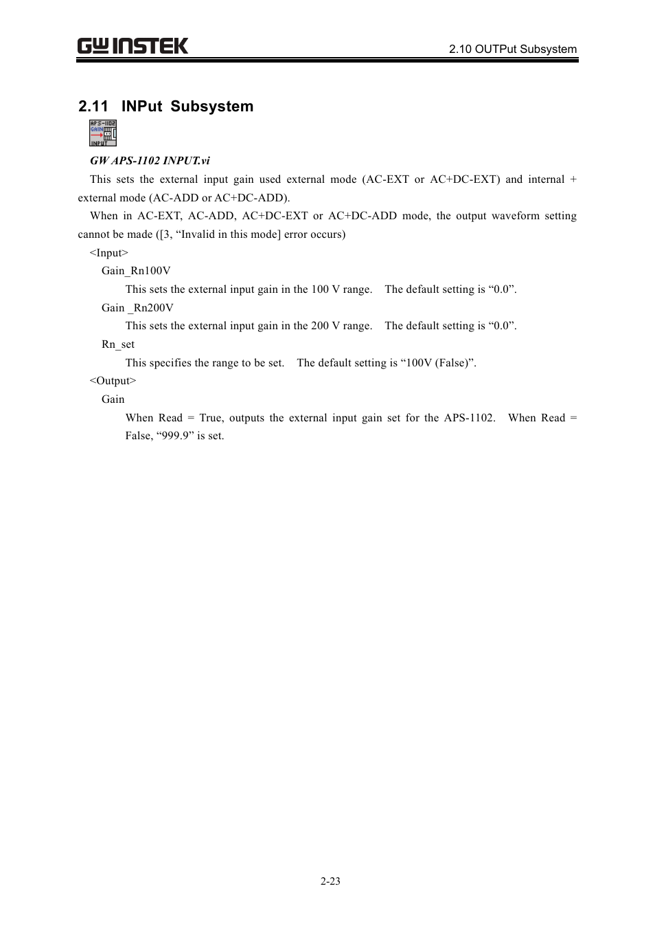 11 input subsystem | GW Instek APS-1102 LabVIEW Driver User Manual User Manual | Page 31 / 38