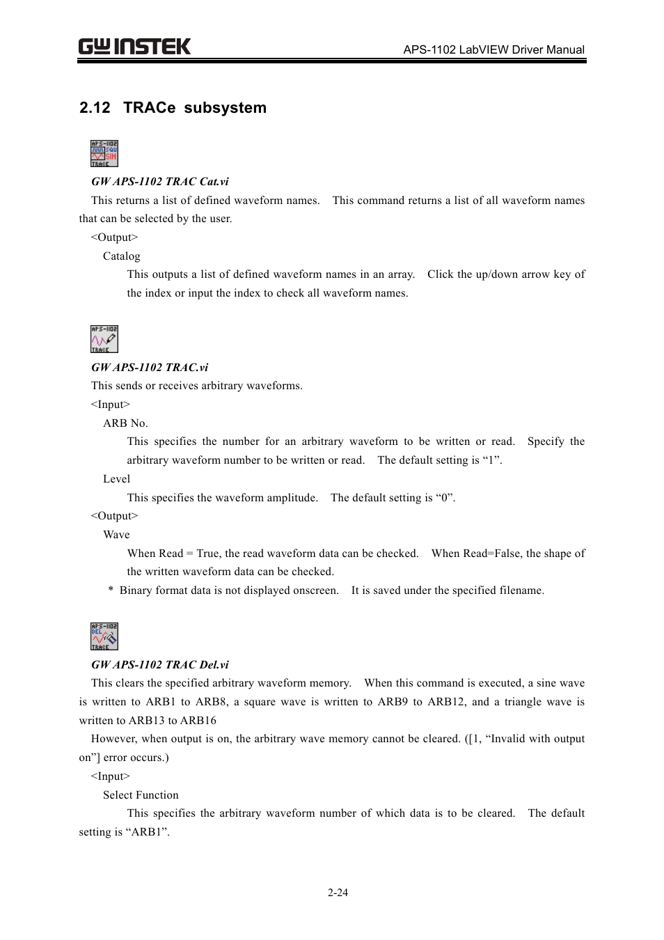 12 trace subsystem | GW Instek APS-1102 LabVIEW Driver User Manual User Manual | Page 32 / 38