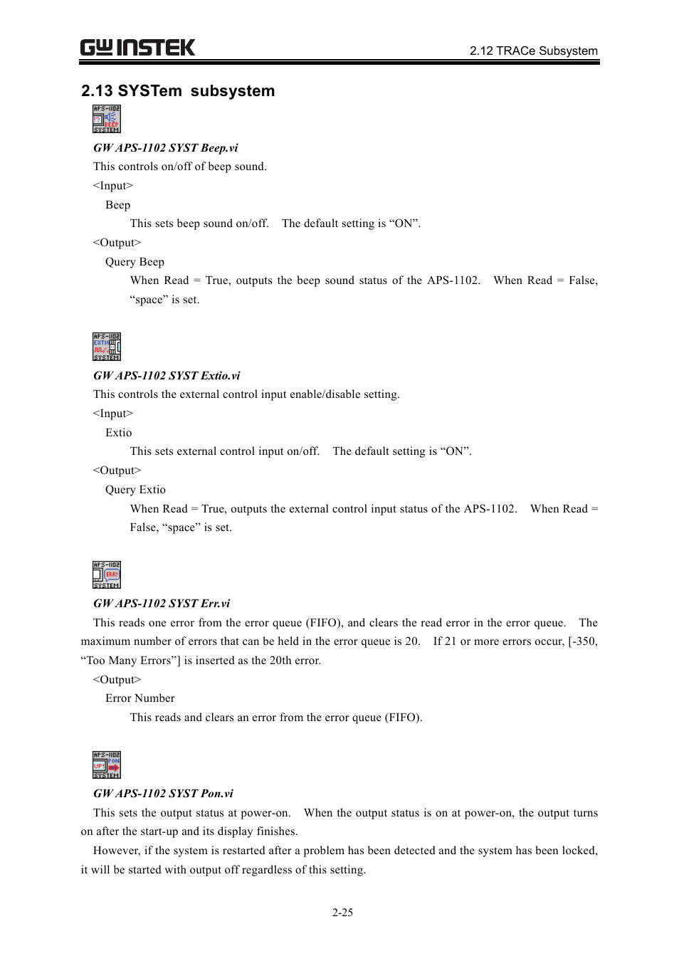 13 system subsystem | GW Instek APS-1102 LabVIEW Driver User Manual User Manual | Page 33 / 38