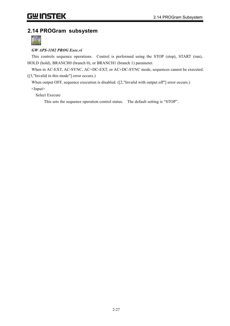 14 program subsystem | GW Instek APS-1102 LabVIEW Driver User Manual User Manual | Page 35 / 38