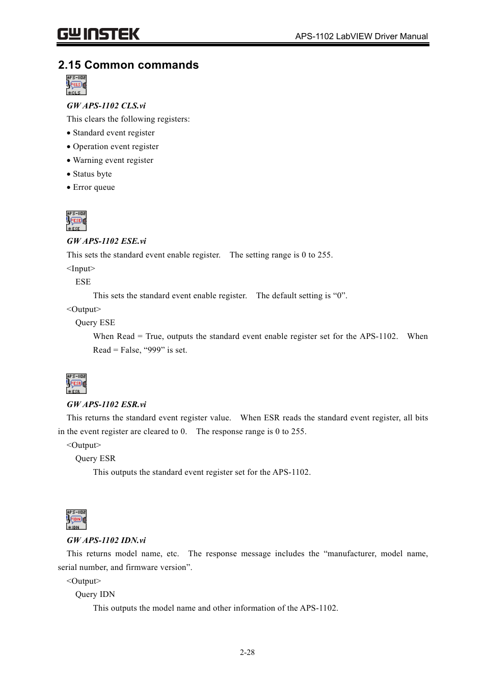 15 common commands | GW Instek APS-1102 LabVIEW Driver User Manual User Manual | Page 36 / 38