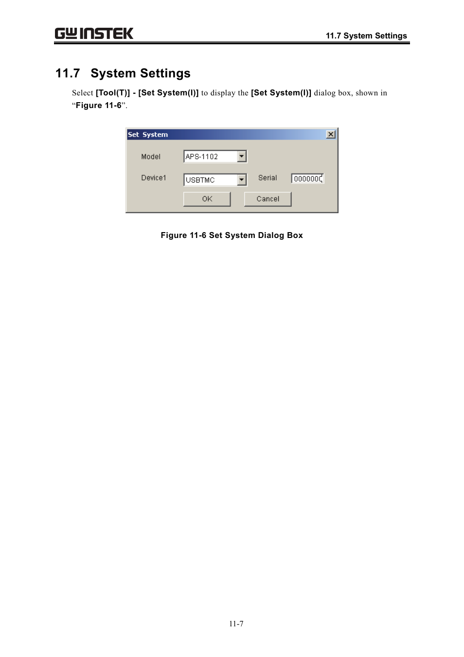 7 system settings | GW Instek APS-1102 Control Software User Manual User Manual | Page 121 / 134