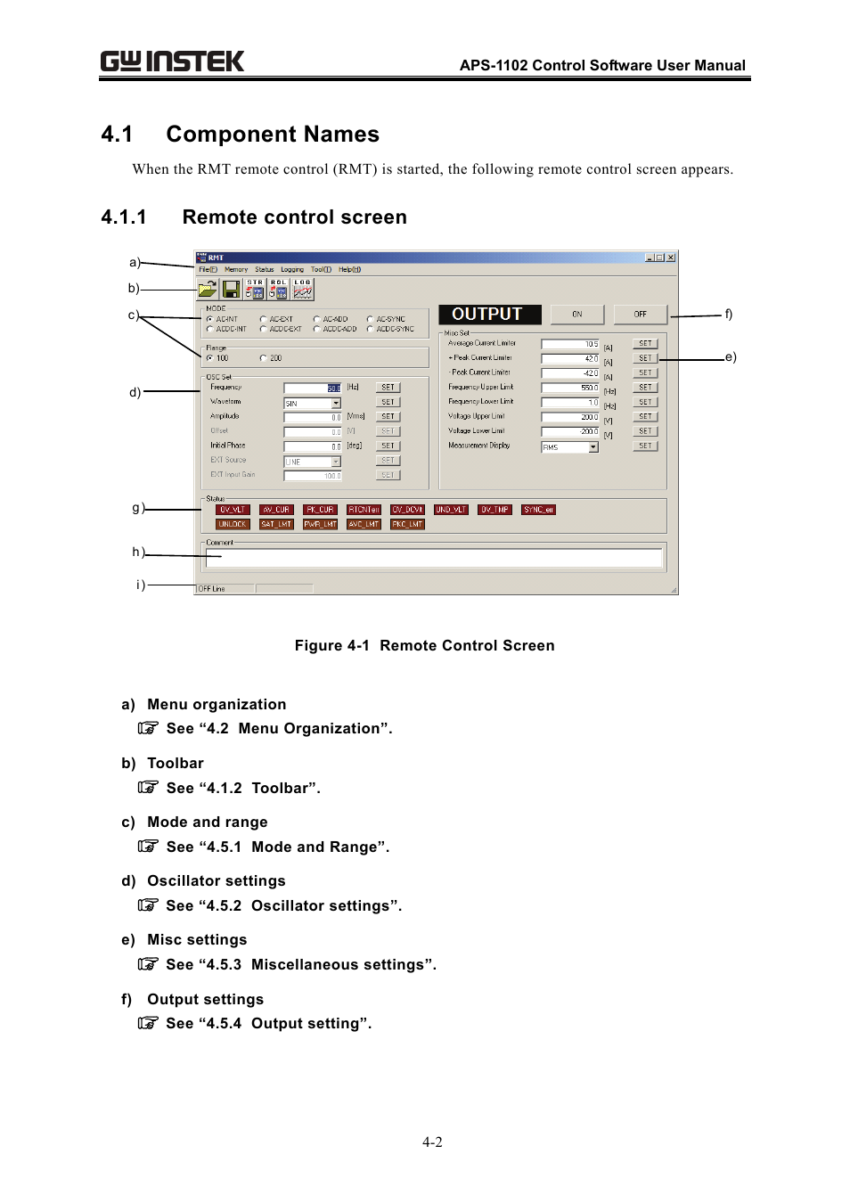 1 component names, 1 remote control screen | GW Instek APS-1102 Control Software User Manual User Manual | Page 26 / 134