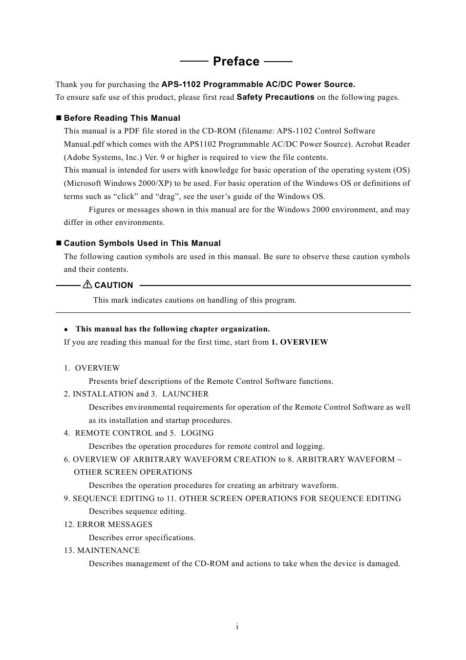 Preface | GW Instek APS-1102 Control Software User Manual User Manual | Page 3 / 134