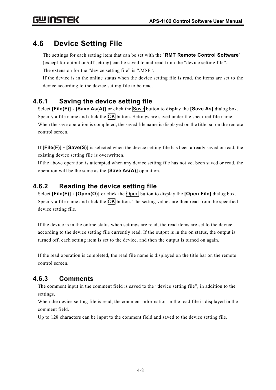 6 device setting file | GW Instek APS-1102 Control Software User Manual User Manual | Page 32 / 134