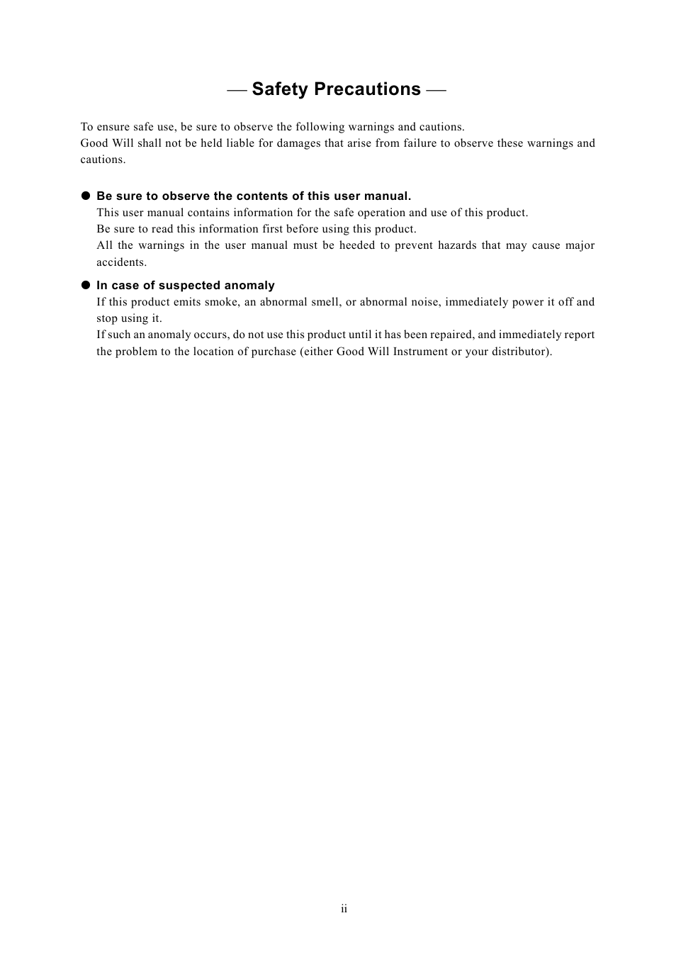 Safety precautions | GW Instek APS-1102 Control Software User Manual User Manual | Page 4 / 134