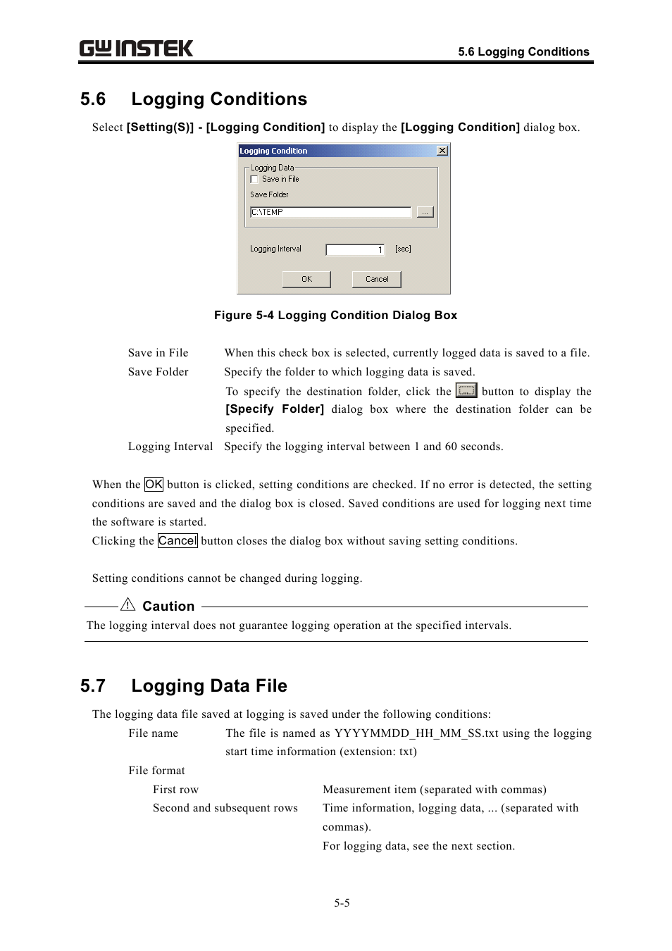 6 logging conditions, 7 logging data file | GW Instek APS-1102 Control Software User Manual User Manual | Page 41 / 134