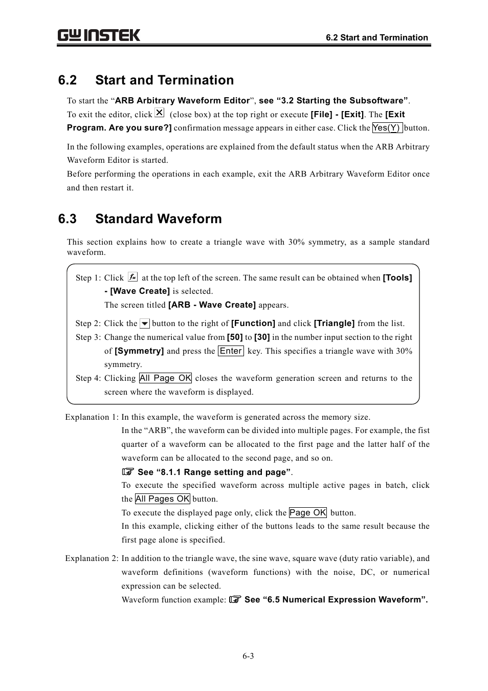 2 start and termination, 3 standard waveform | GW Instek APS-1102 Control Software User Manual User Manual | Page 45 / 134
