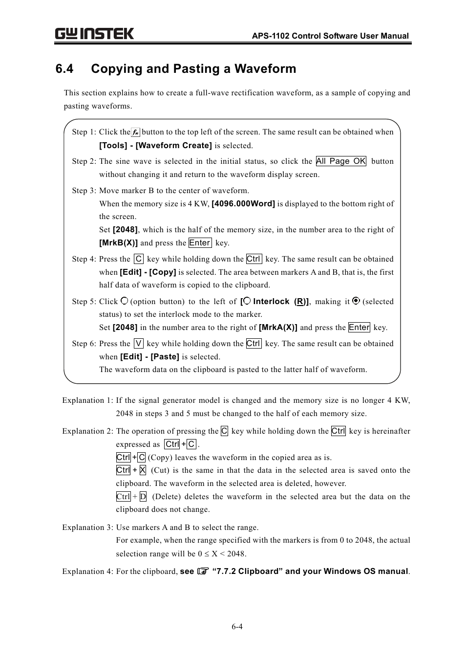 4 copying and pasting a waveform | GW Instek APS-1102 Control Software User Manual User Manual | Page 46 / 134