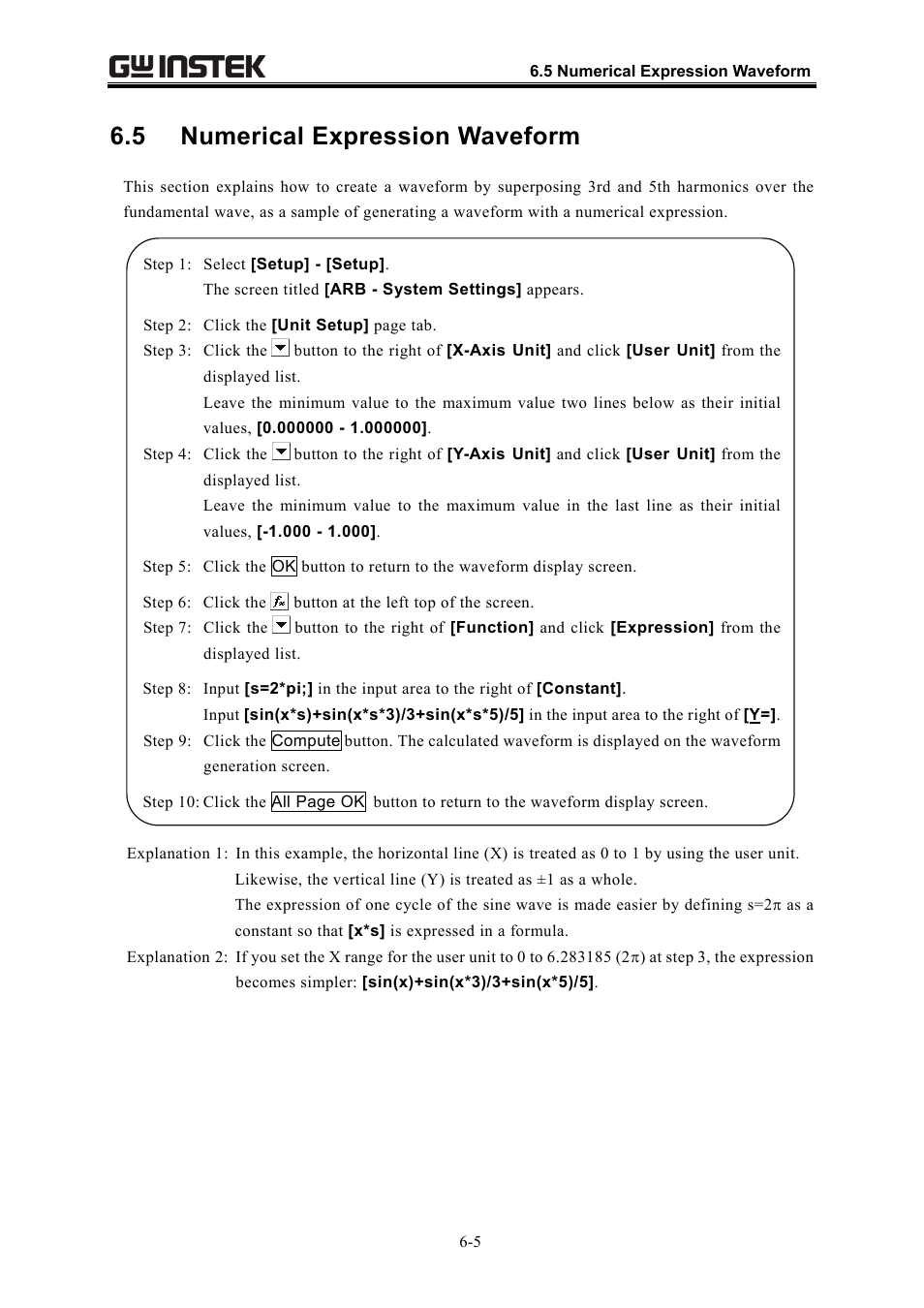 5 numerical expression waveform | GW Instek APS-1102 Control Software User Manual User Manual | Page 47 / 134