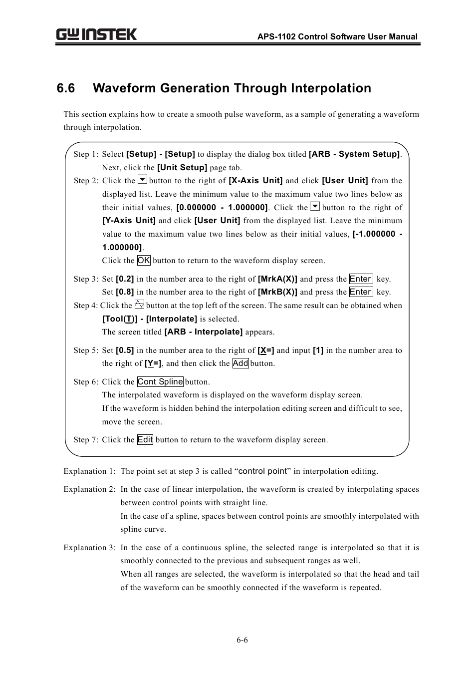 6 waveform generation through interpolation | GW Instek APS-1102 Control Software User Manual User Manual | Page 48 / 134