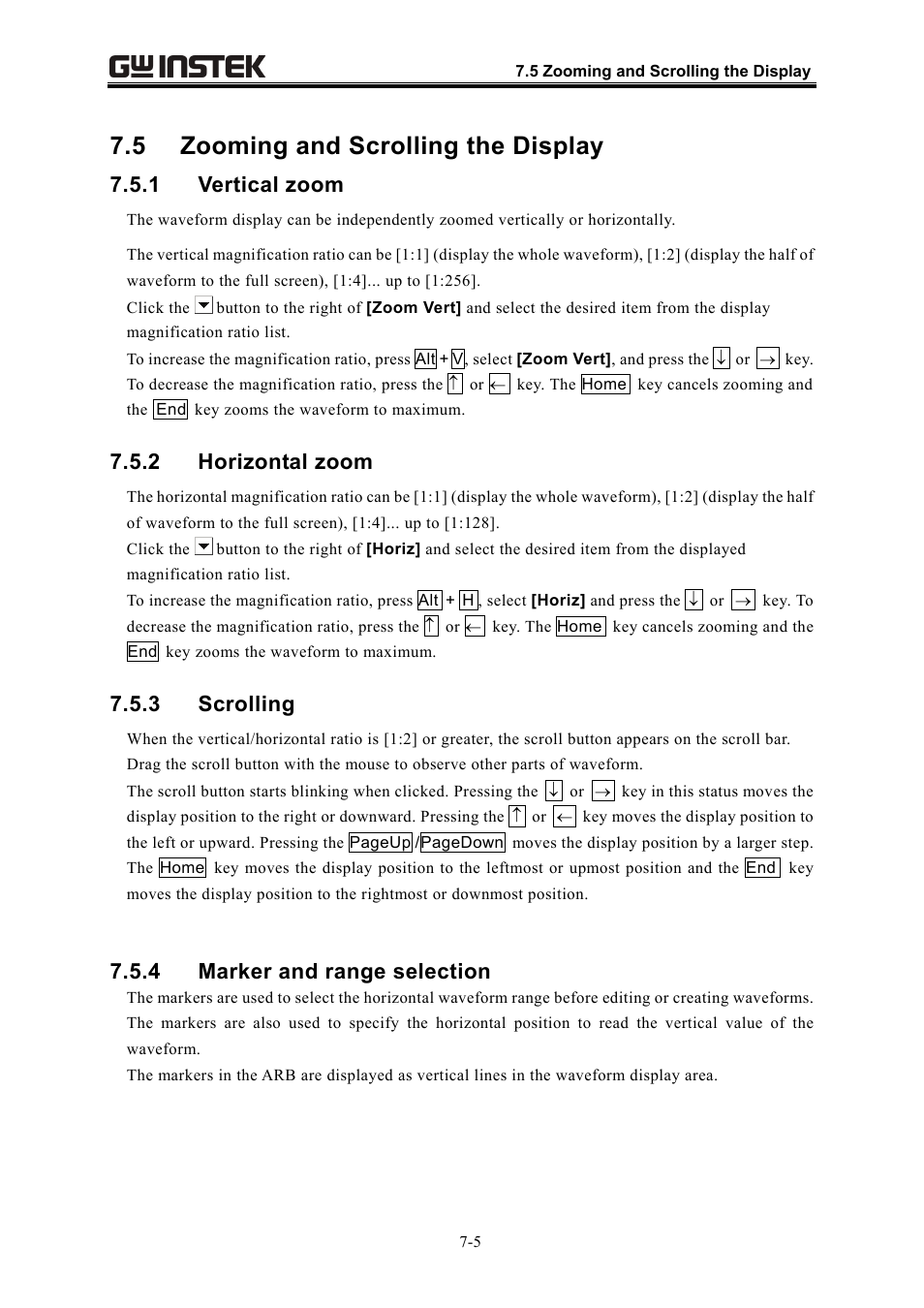 5 zooming and scrolling the display, 1 vertical zoom, 2 horizontal zoom | 3 scrolling, 4 marker and range selection | GW Instek APS-1102 Control Software User Manual User Manual | Page 57 / 134