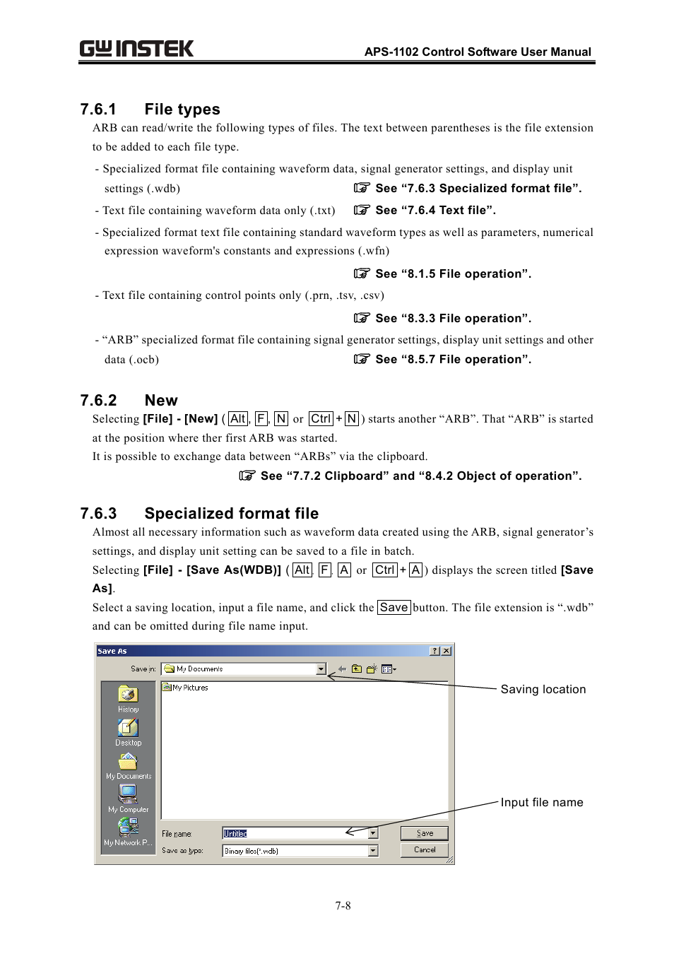 1 file types, 2 new, 3 specialized format file | GW Instek APS-1102 Control Software User Manual User Manual | Page 60 / 134