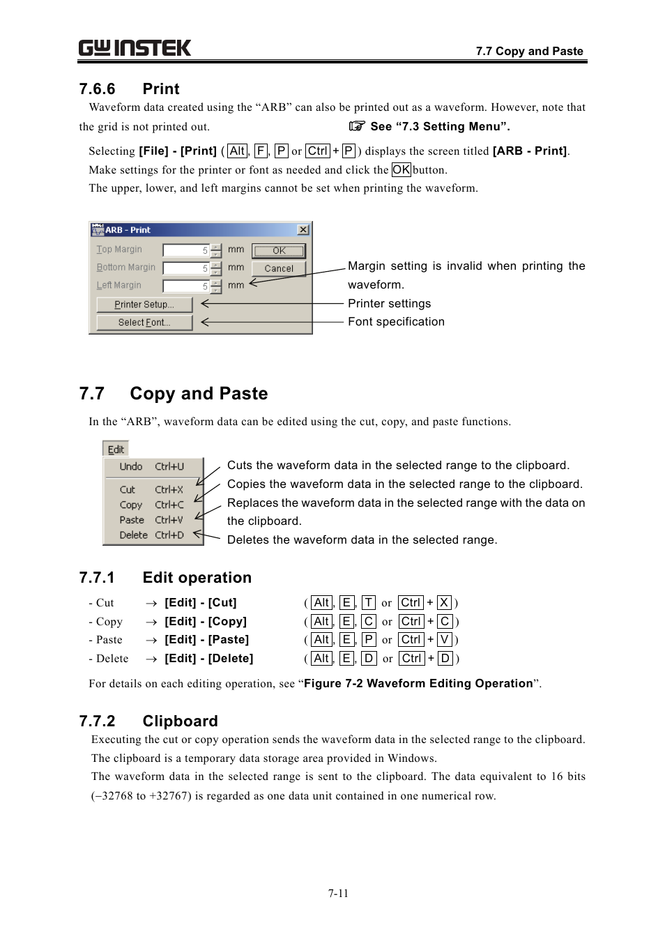 7 copy and paste, 6 print, 1 edit operation | 2 clipboard | GW Instek APS-1102 Control Software User Manual User Manual | Page 63 / 134