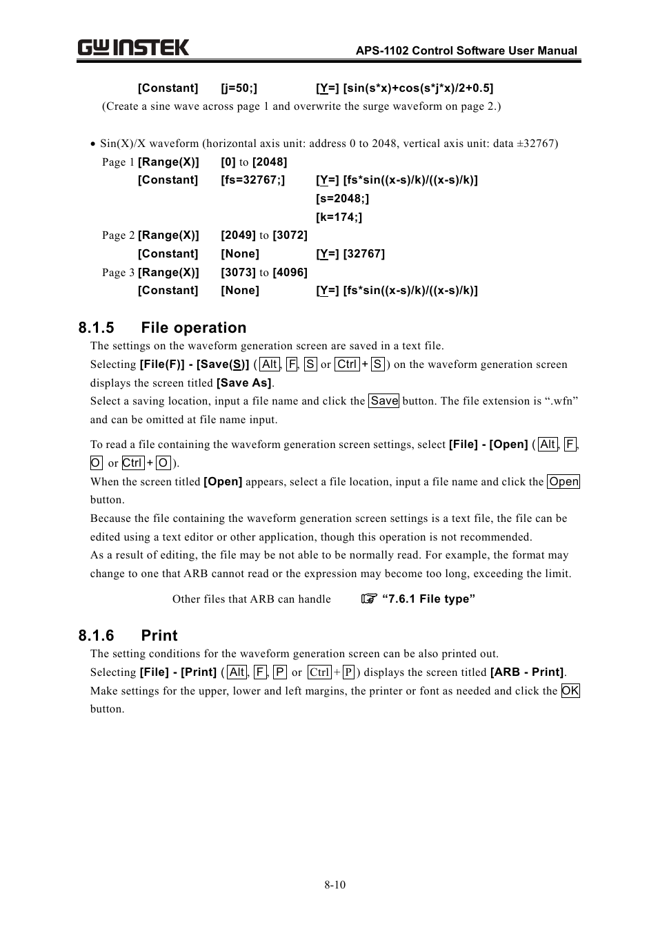 5 file operation, 6 print | GW Instek APS-1102 Control Software User Manual User Manual | Page 74 / 134