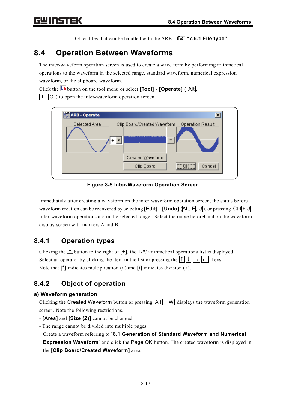 4 operation between waveforms, 1 operation types, 2 object of operation | GW Instek APS-1102 Control Software User Manual User Manual | Page 81 / 134