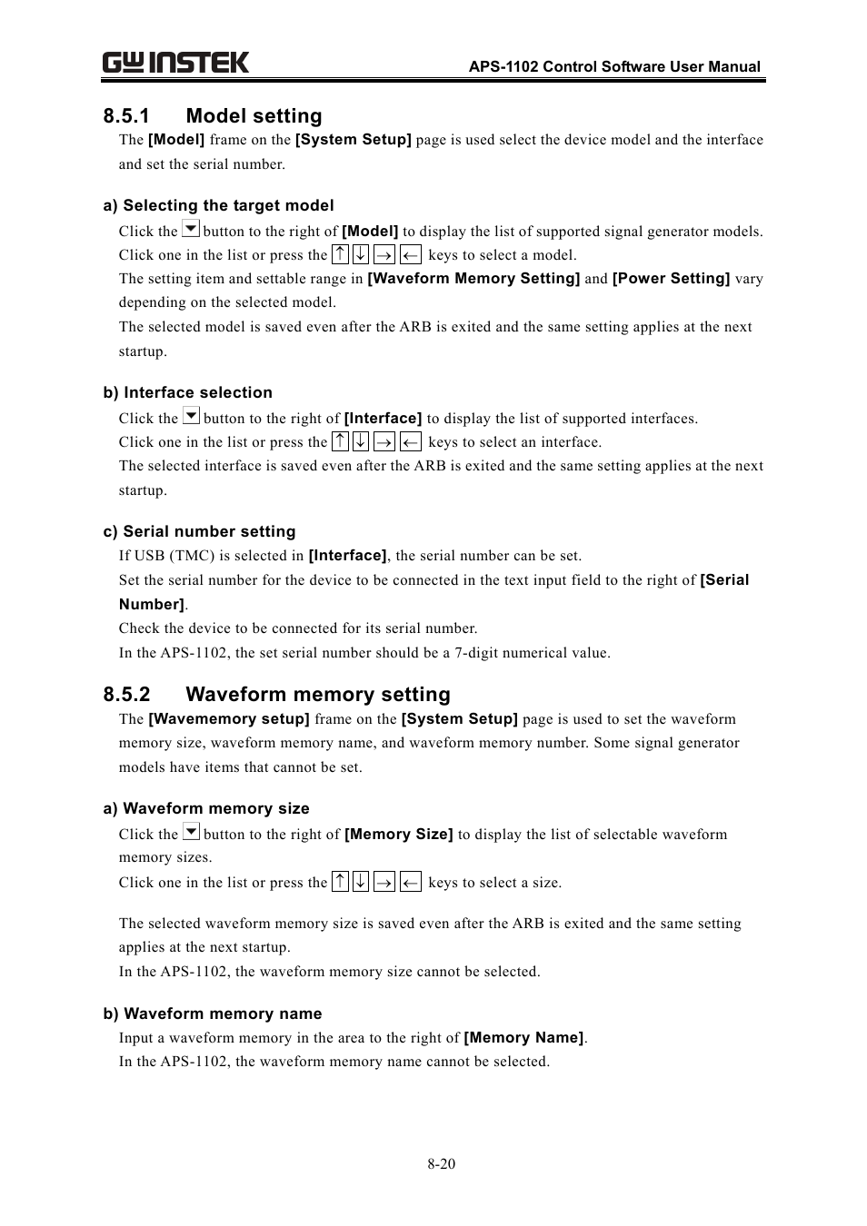 1 model setting | GW Instek APS-1102 Control Software User Manual User Manual | Page 84 / 134