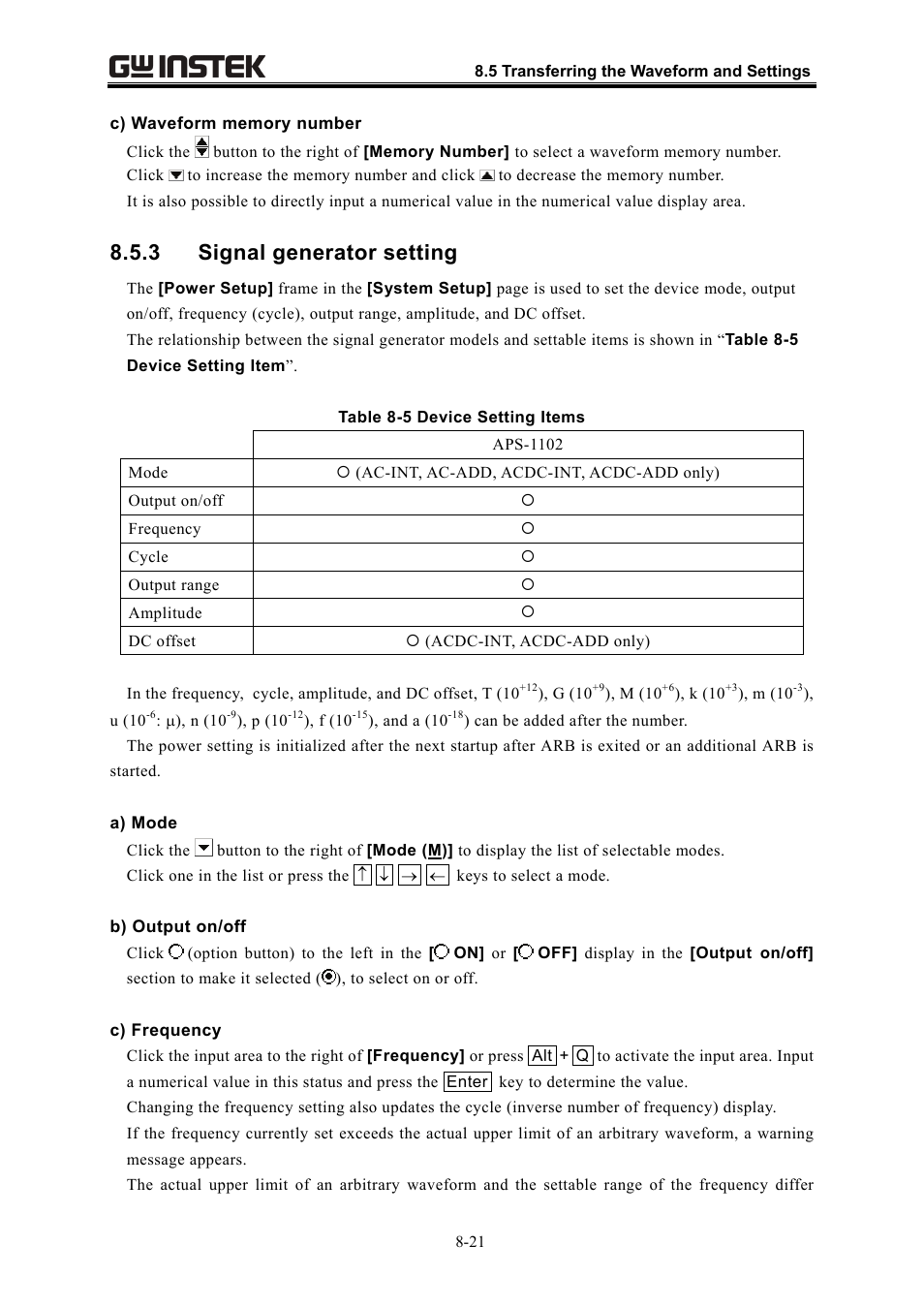 3 signal generator setting | GW Instek APS-1102 Control Software User Manual User Manual | Page 85 / 134