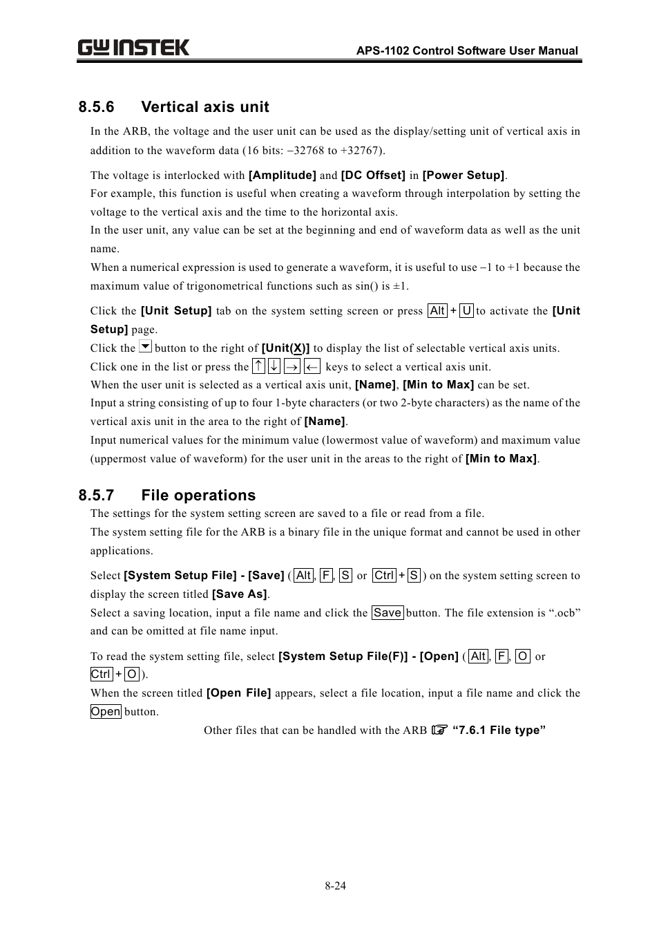 6 vertical axis unit, 7 file operations | GW Instek APS-1102 Control Software User Manual User Manual | Page 88 / 134