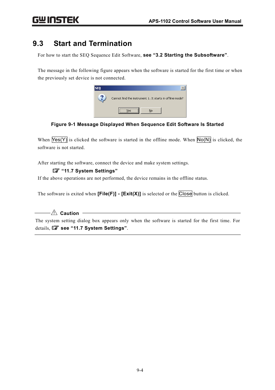 3 start and termination | GW Instek APS-1102 Control Software User Manual User Manual | Page 94 / 134