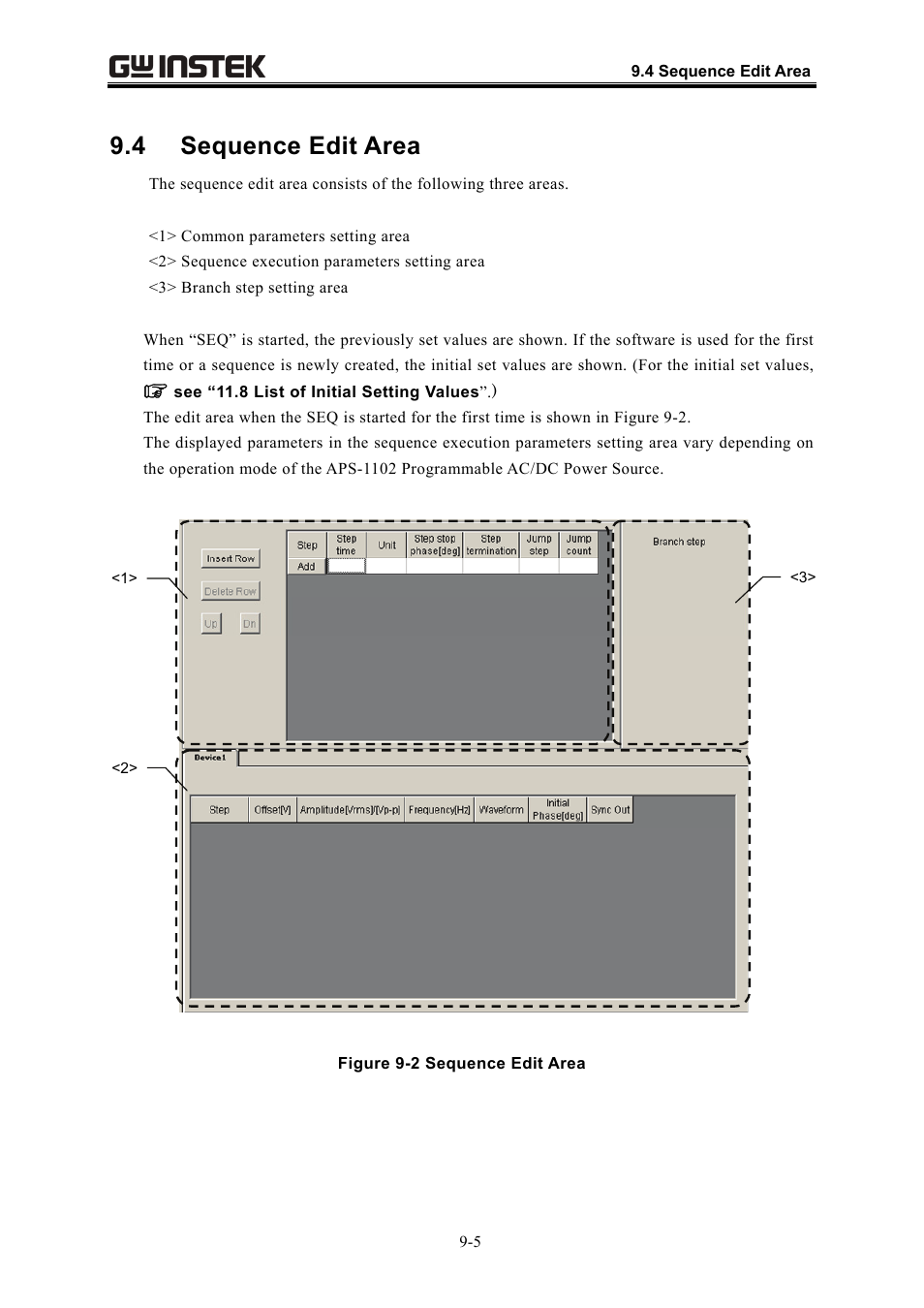 4 sequence edit area | GW Instek APS-1102 Control Software User Manual User Manual | Page 95 / 134