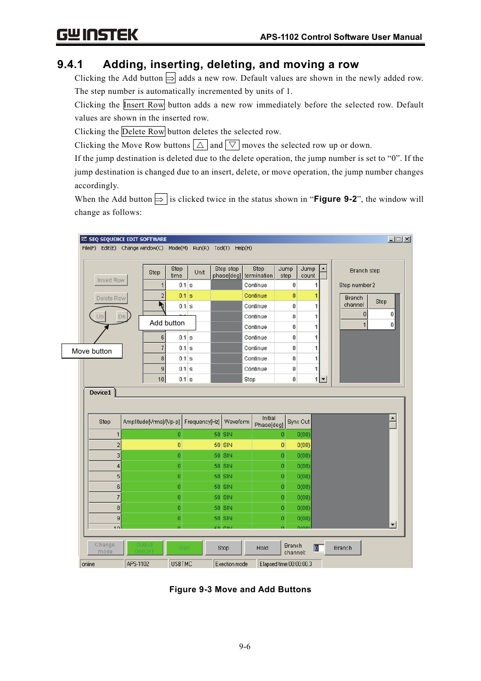 1 adding, inserting, deleting, and moving a row | GW Instek APS-1102 Control Software User Manual User Manual | Page 96 / 134