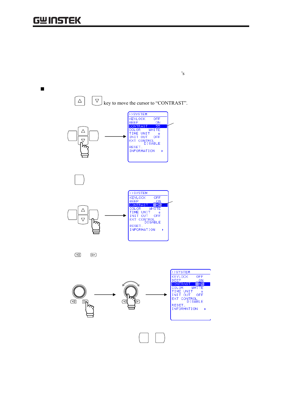 Lcd contrast adjustment, Lcd display color setting, 3 lcd contrast adjustment | GW Instek APS-1102A User Manual User Manual | Page 178 / 285