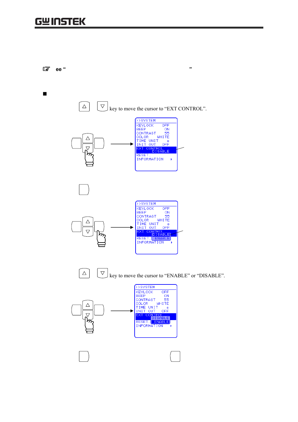 External control input enable/disable setting, Reset function, System information | 7 external control input enable/disable setting | GW Instek APS-1102A User Manual User Manual | Page 182 / 285