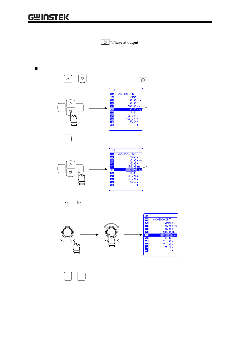 Set phase at output on, Set measurement display to peak value, 2 set phase at output on | GW Instek APS-1102A User Manual User Manual | Page 88 / 285
