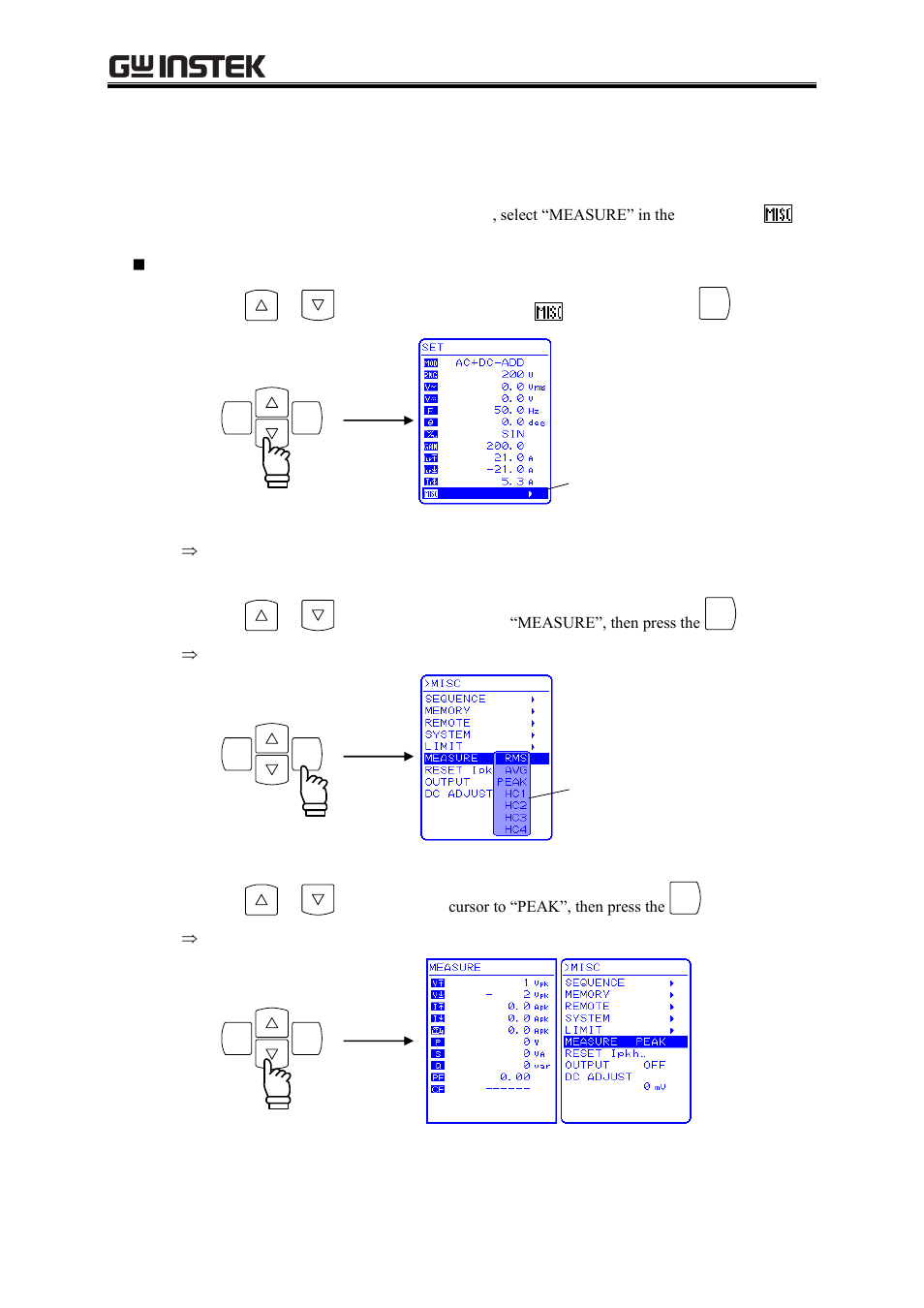 3 set measurement display to peak value | GW Instek APS-1102A User Manual User Manual | Page 89 / 285