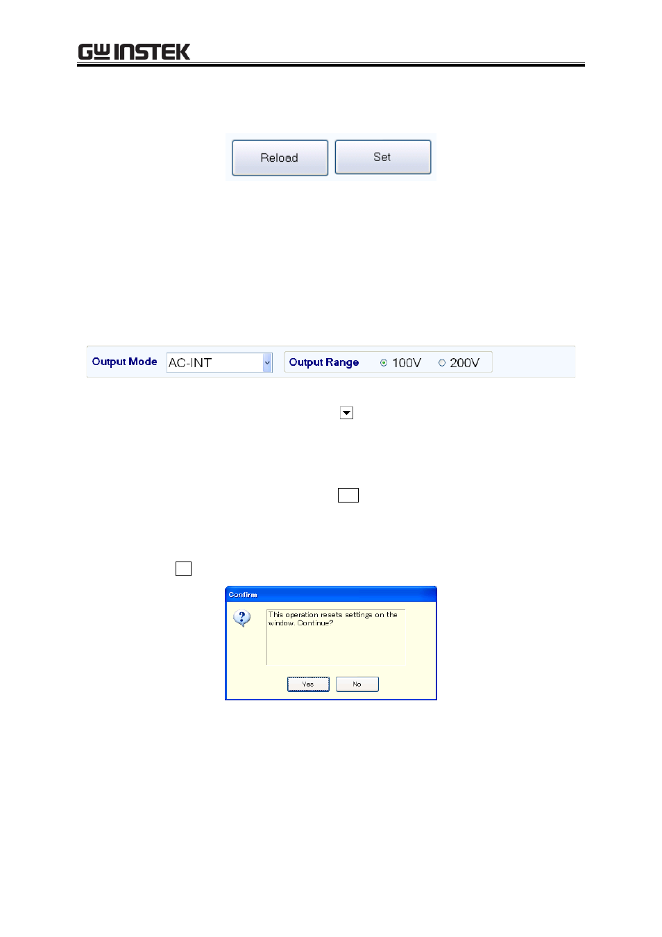 Reload and set buttons, Basic setting, Figure 4-4 reload and set buttons | Figure 4-5 basic setting | GW Instek APS-1102 Control Software User Manual User Manual | Page 30 / 96