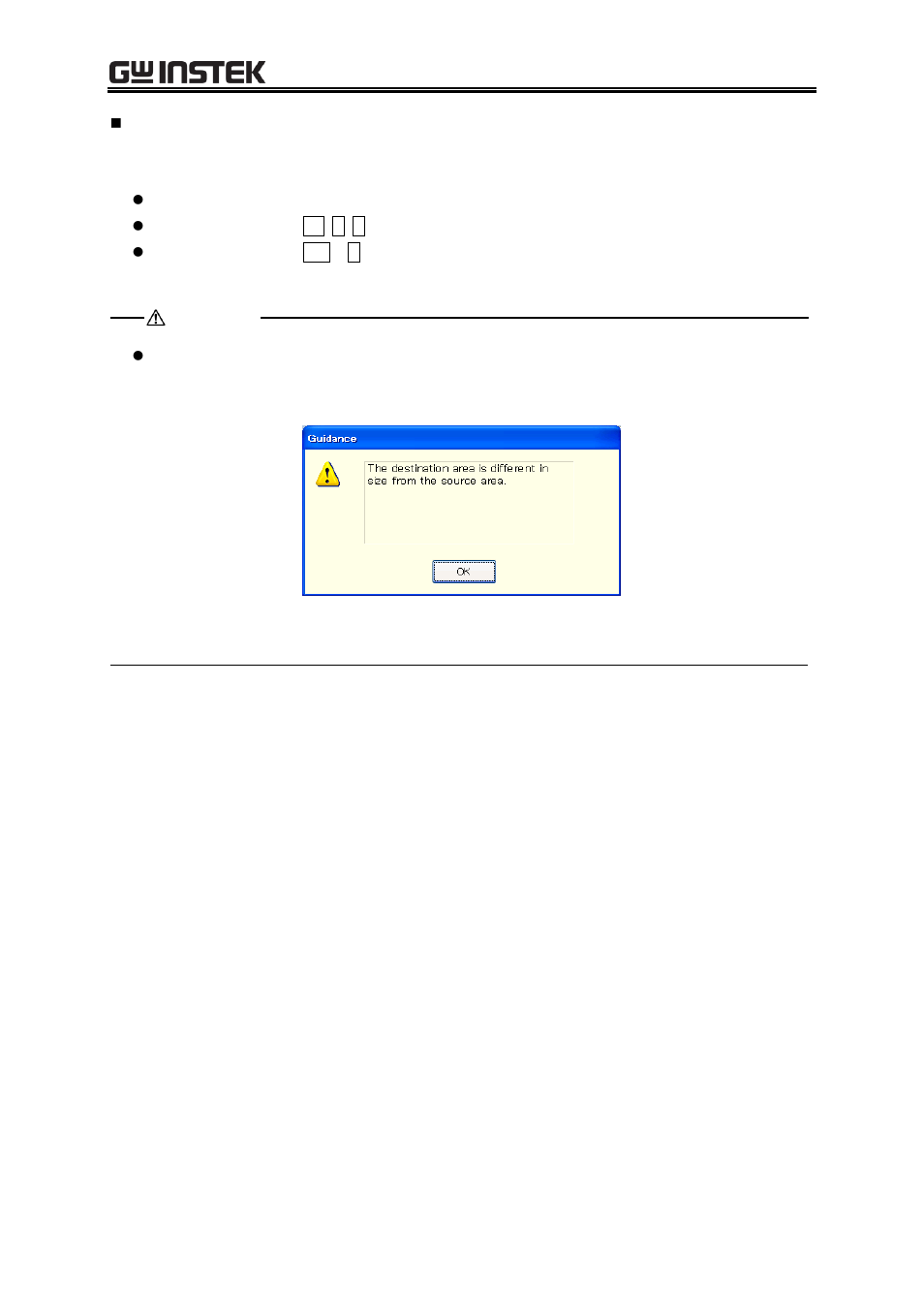 Figure 5-8 error dialog for copying data | GW Instek APS-1102 Control Software User Manual User Manual | Page 43 / 96