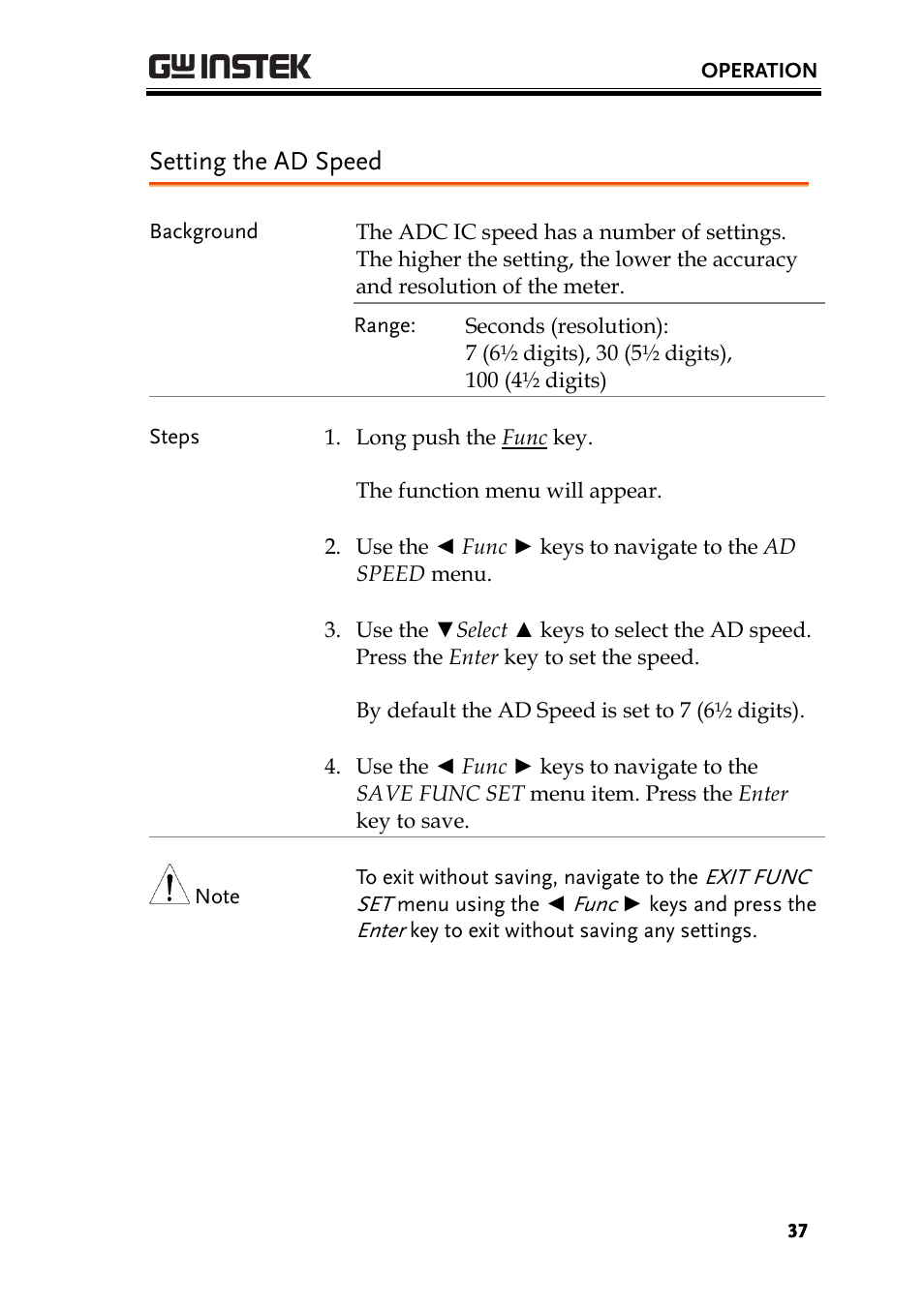 Setting the ad speed | GW Instek PCS-1000 User Manual | Page 37 / 93