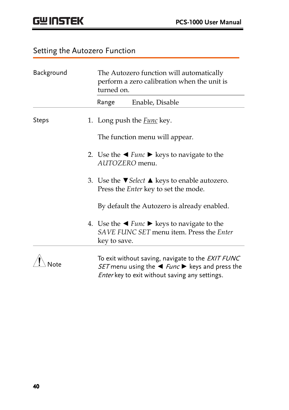 Setting the autozero function | GW Instek PCS-1000 User Manual | Page 40 / 93