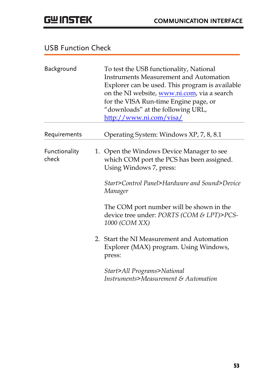 Usb function check | GW Instek PCS-1000 User Manual | Page 53 / 93