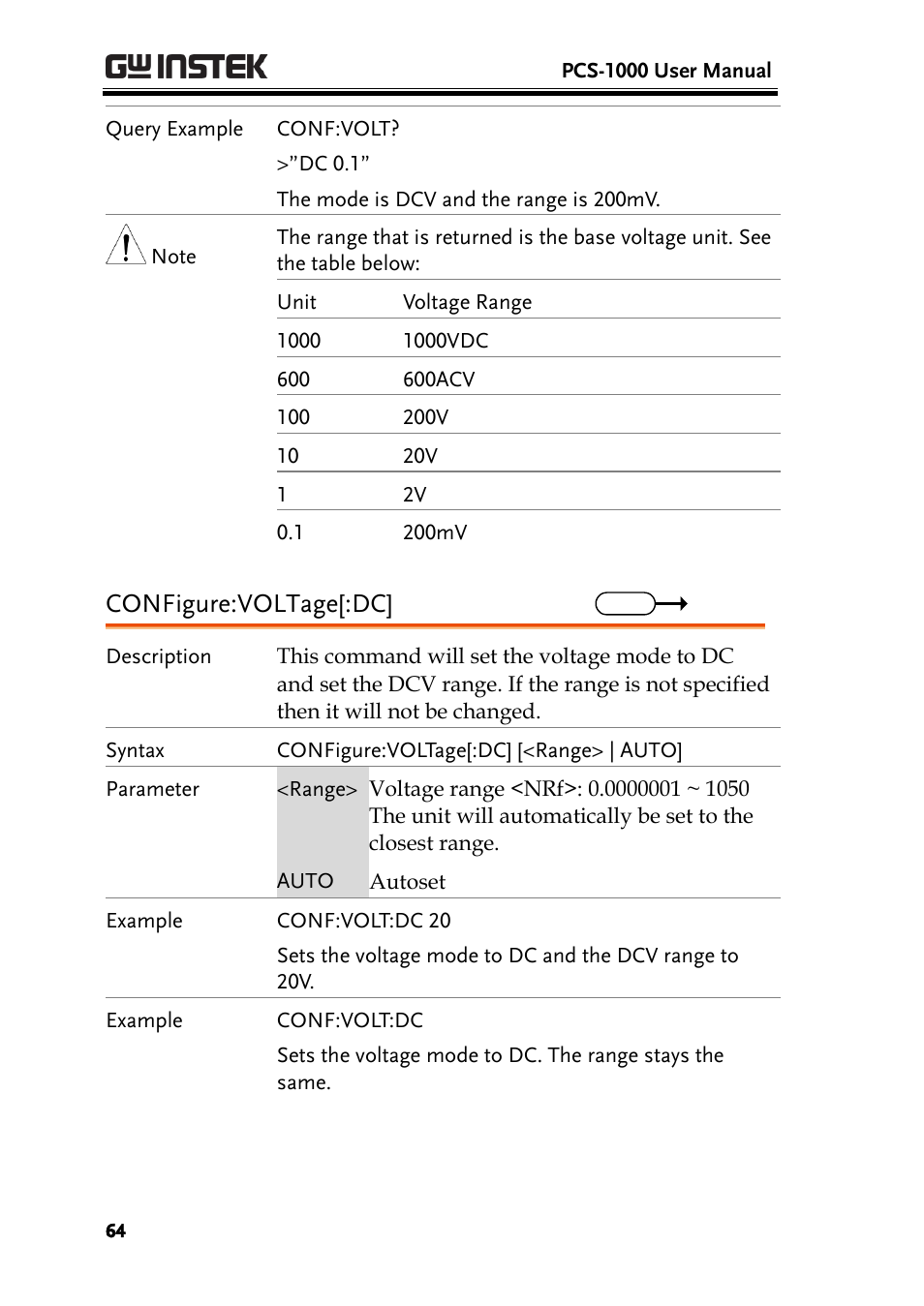 Configure:voltage[:dc | GW Instek PCS-1000 User Manual | Page 64 / 93