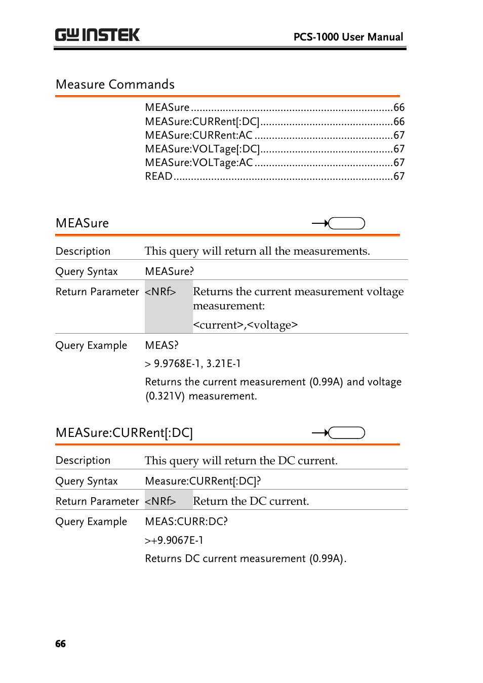 Measure commands, Measure, Measure:current[:dc | GW Instek PCS-1000 User Manual | Page 66 / 93