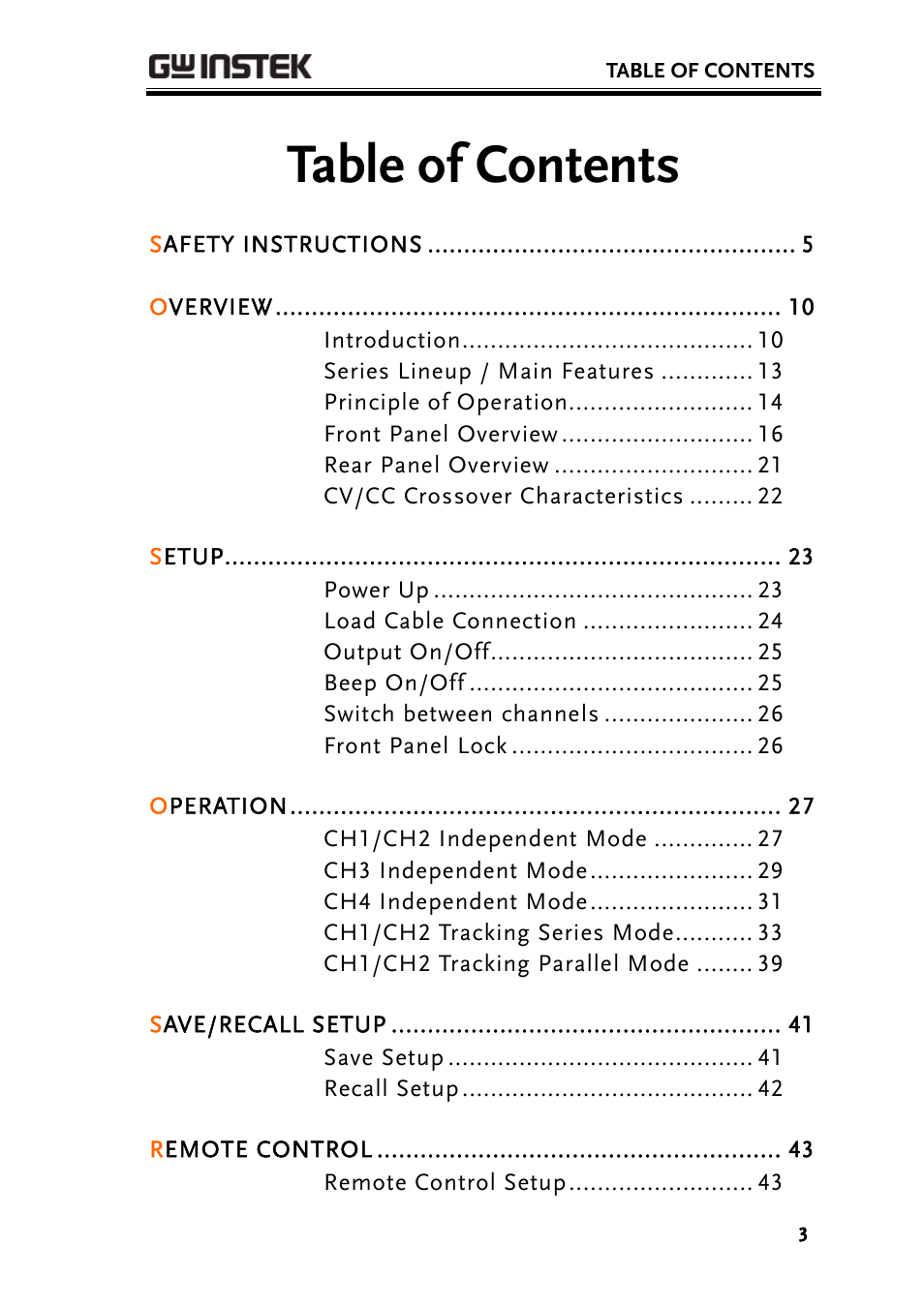 GW Instek GPD-4303S User Manual | Page 3 / 59