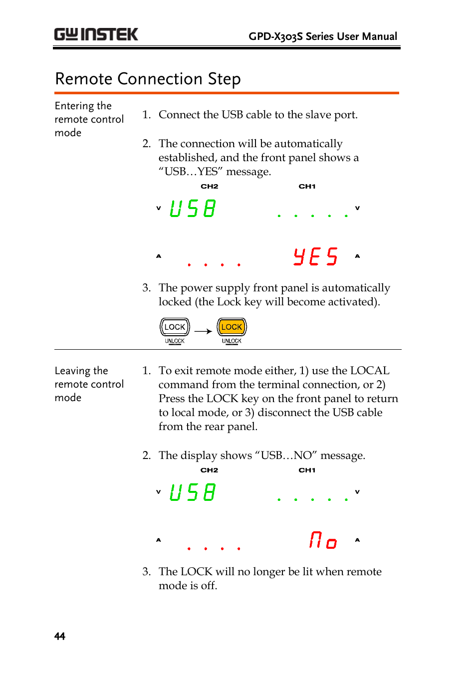 Remote connection step | GW Instek GPD-4303S User Manual | Page 44 / 59