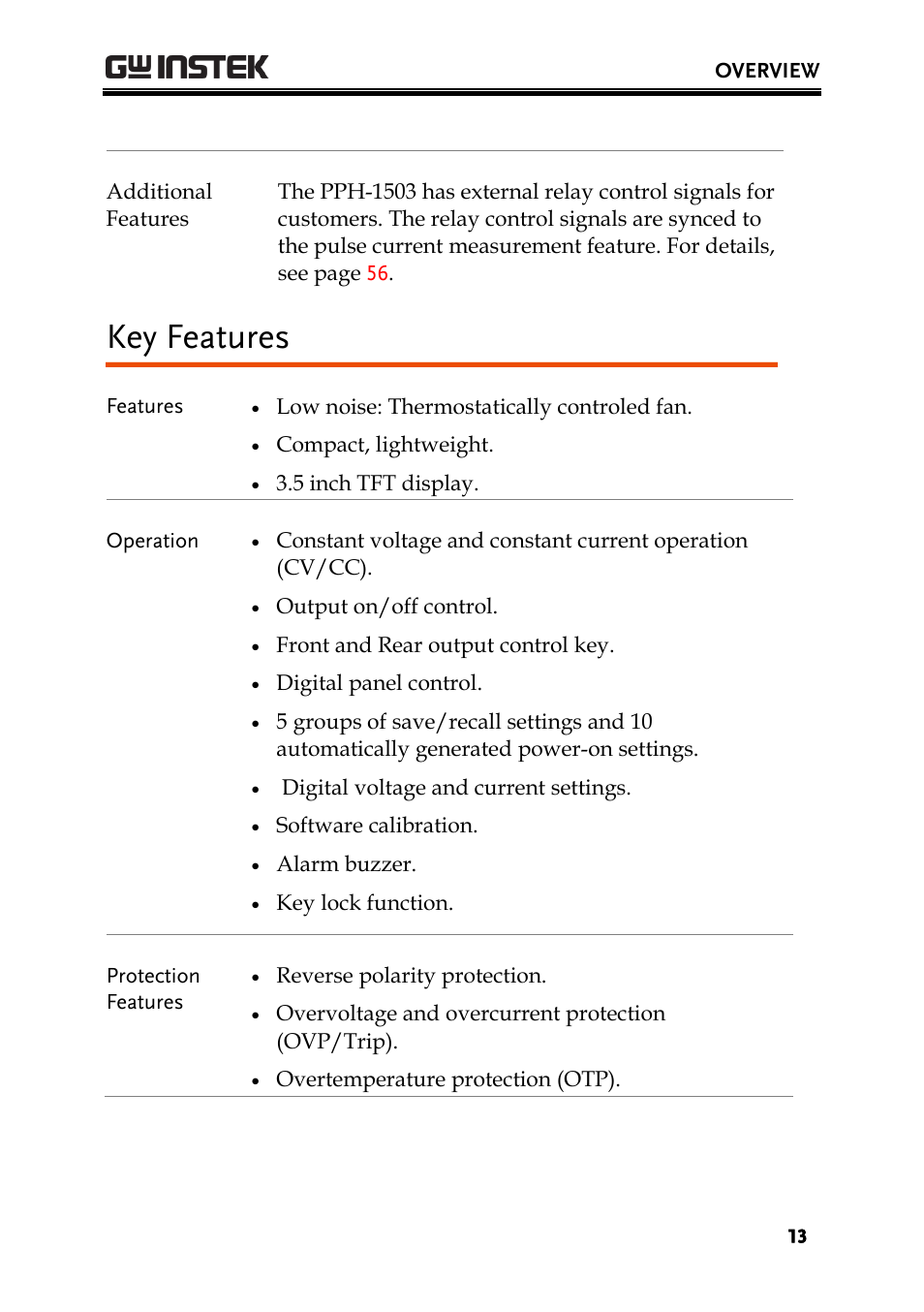 Key features | GW Instek PPH-1503 User Manual | Page 13 / 137