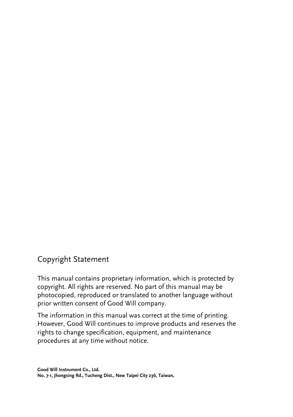 Copyright statement | GW Instek PPH-1503 User Manual | Page 2 / 137