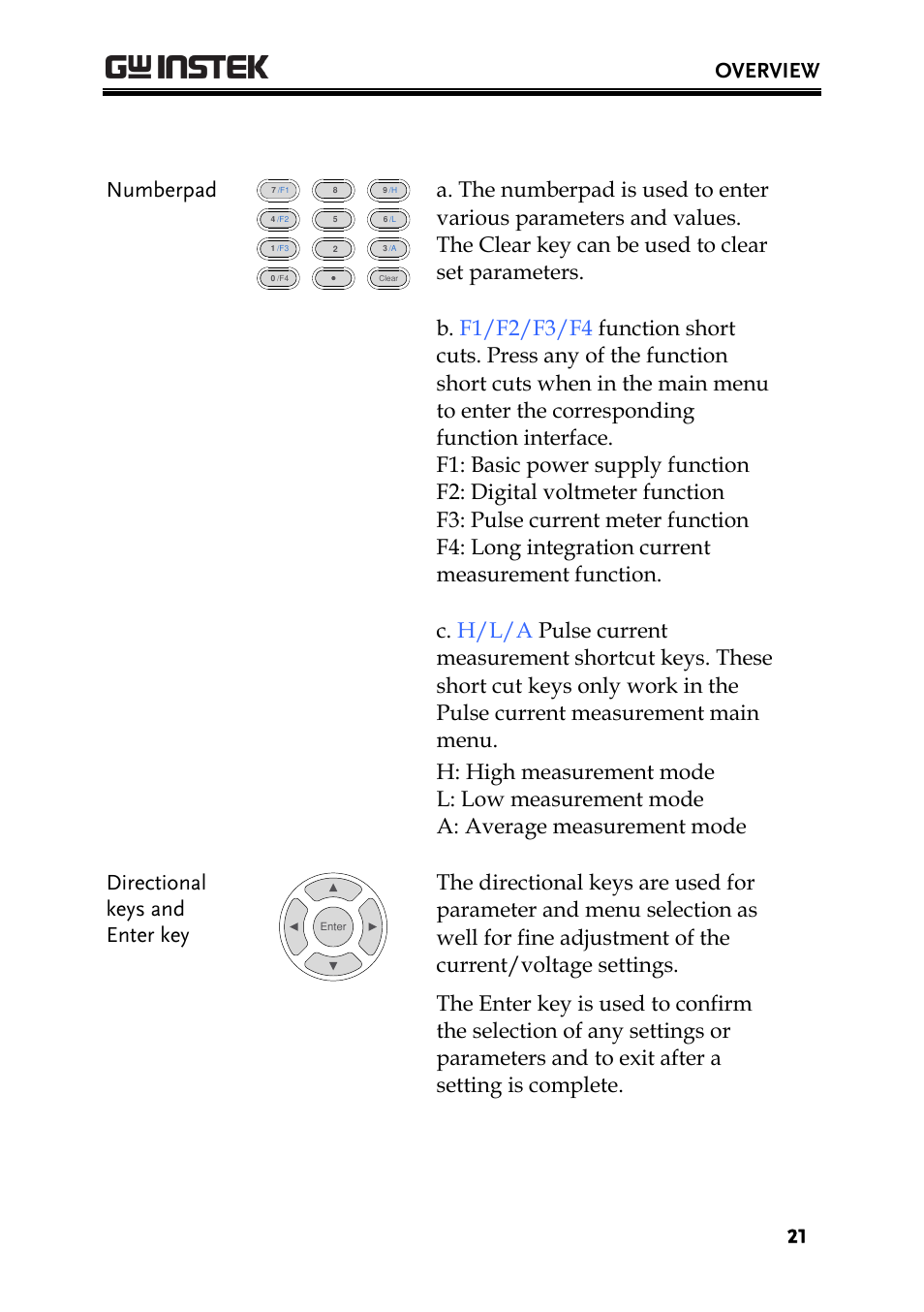 Overview, Numberpad | GW Instek PPH-1503 User Manual | Page 21 / 137