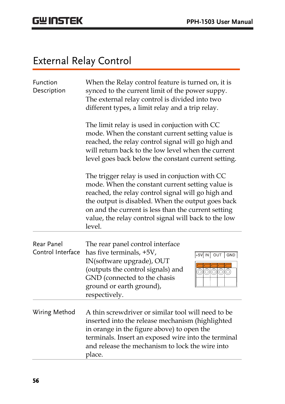 External relay control | GW Instek PPH-1503 User Manual | Page 56 / 137