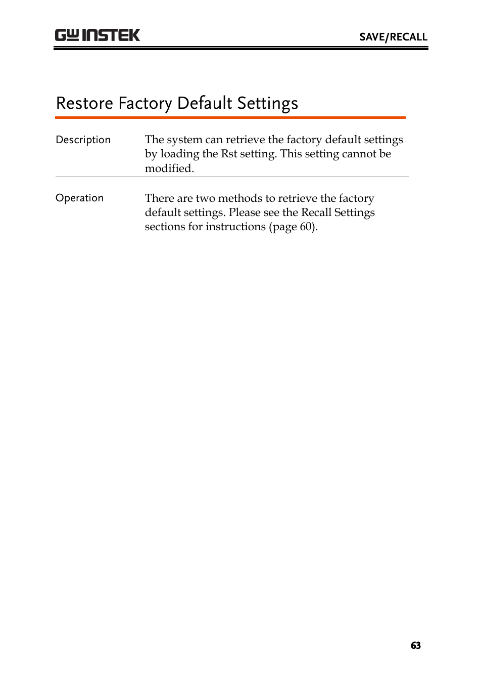 Restore factory default settings | GW Instek PPH-1503 User Manual | Page 63 / 137